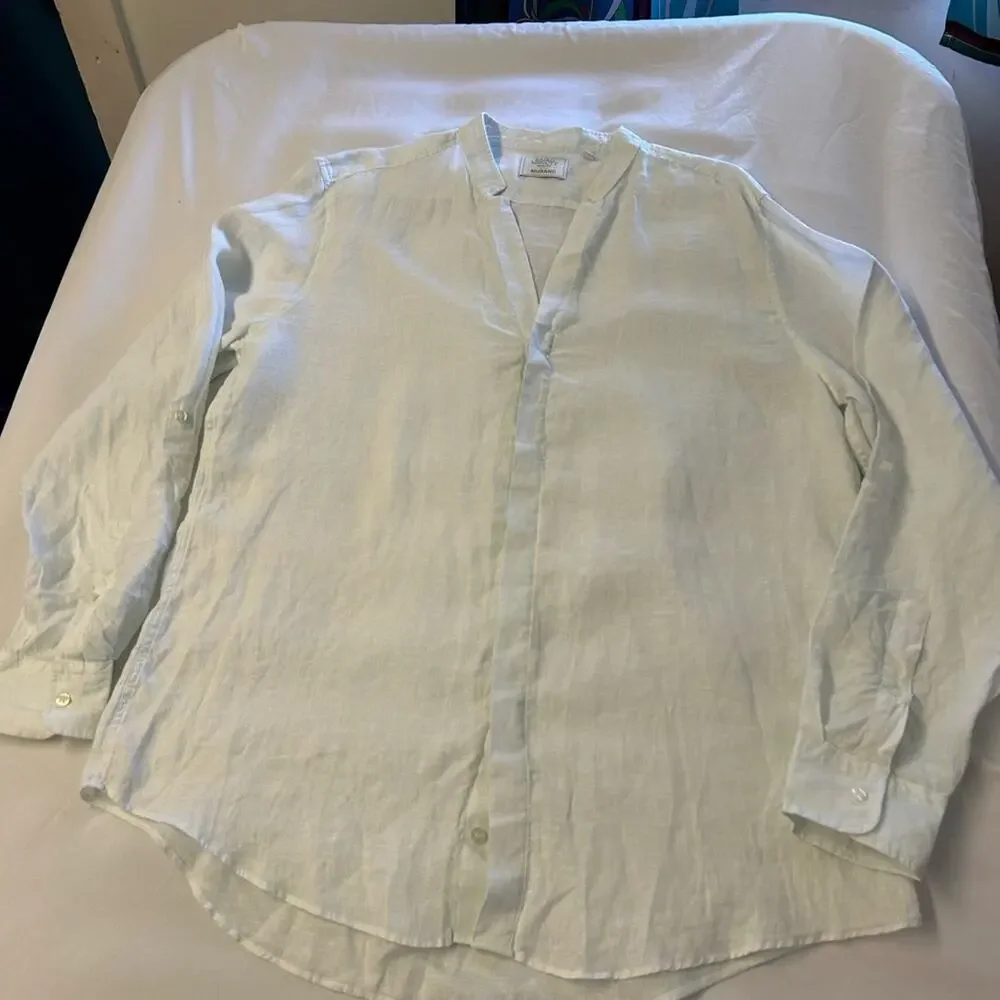 Baird McNutt Linen Classic Fit Mandarin Collar Long Sleeve Woven Shirt XLT - Picture 7 of 7